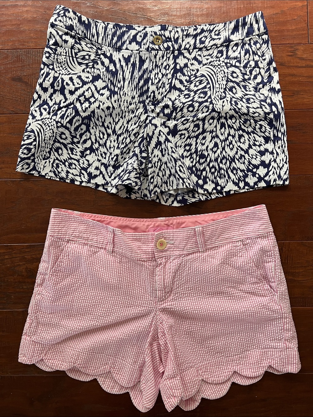 LOT OF TWO • SIZE 8 Lilly Pulitzer Ikat Print Shorts & Seersucker Scallop Shorts